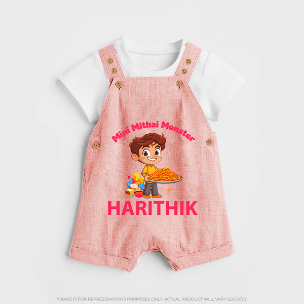 Mini Mithai Monster Dungaree - PEACH - 0 - 5 Months Old (Chest 18")