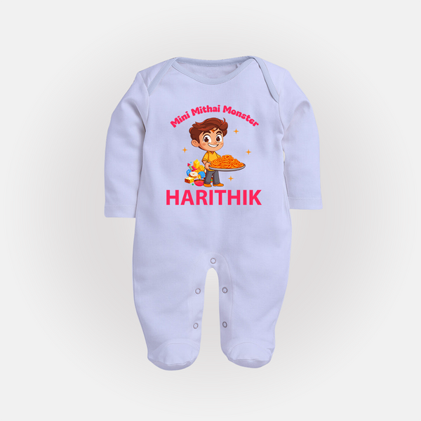 Mini Mithai Monster Full Body Suit - BABY BLUE - New Born (Chest 7.5")