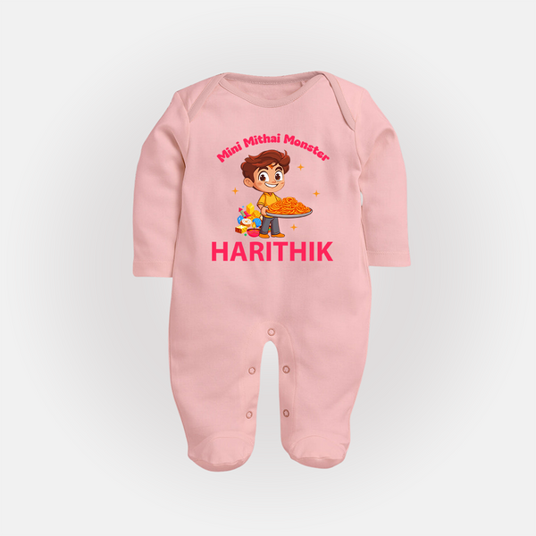 Mini Mithai Monster Full Body Suit - BABY PINK - New Born (Chest 7.5")