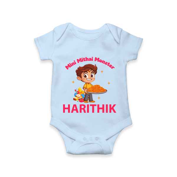 Mini Mithai Monster Romper - BABY BLUE - New Born (Chest 14")