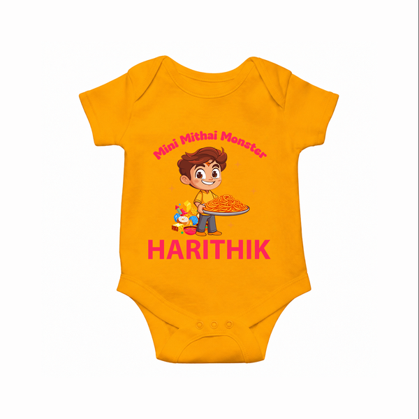Mini Mithai Monster Romper - CHROME YELLOW - New Born (Chest 14")