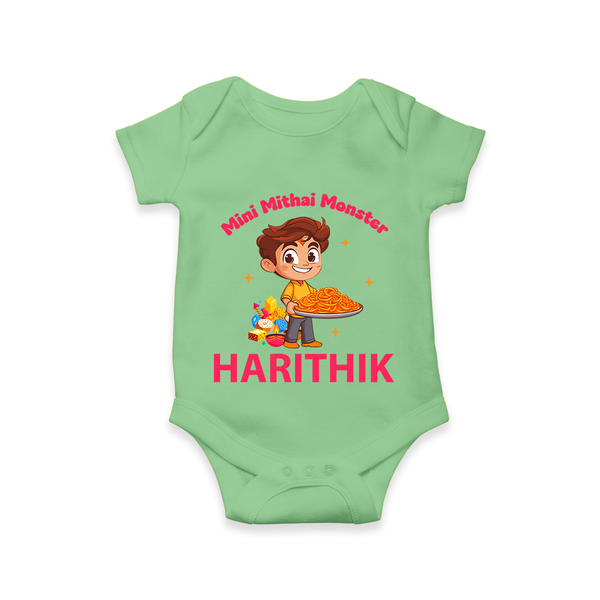 Mini Mithai Monster Romper - GREEN - New Born (Chest 14")