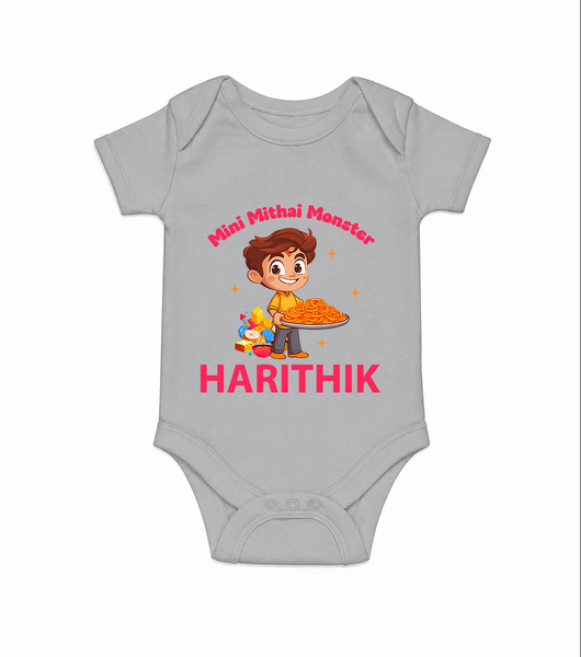 Mini Mithai Monster Romper - GREY - New Born (Chest 14")
