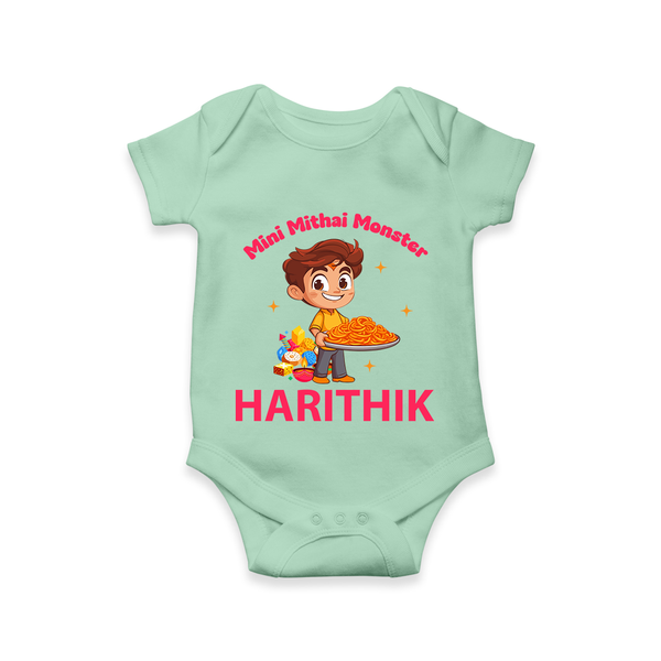 Mini Mithai Monster Romper - MINT GREEN - New Born (Chest 14")