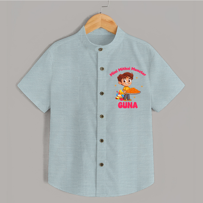 Mini Mithai Monster Shirt | Custom Baby Shirt for Festival Fun - ARCTIC BLUE - 0 - 6 Months Old (Chest 23")