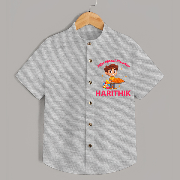 Mini Mithai Monster Shirt - GREY - 0 - 6 Months Old (Chest 23")