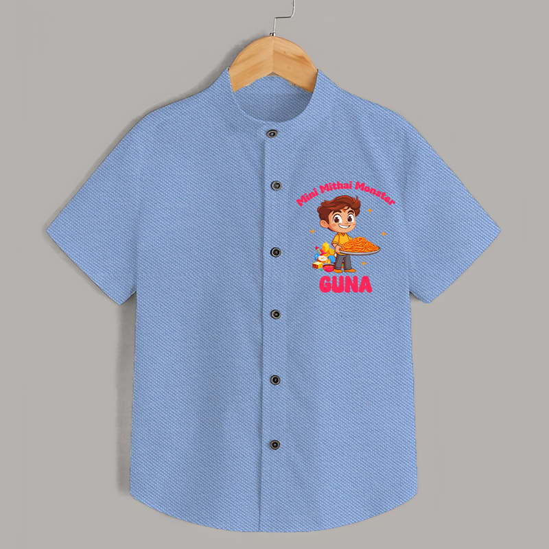 Mini Mithai Monster Shirt | Custom Baby Shirt for Festival Fun - SKY BLUE - 0 - 6 Months Old (Chest 23")