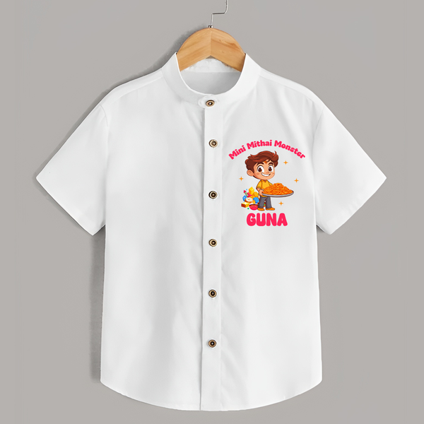 Mini Mithai Monster Shirt | Custom Baby Shirt for Festival Fun - WHITE - 0 - 6 Months Old (Chest 23")