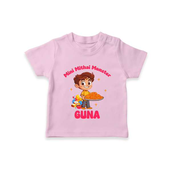 Mini Mithai Monster Tshirt | Custom Baby Tshirt for Festival Fun - BABY PINK - 0-5 Months Old (Chest 17")