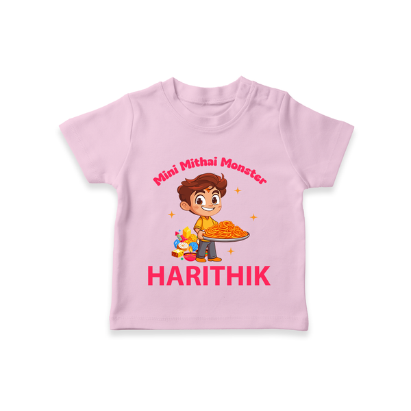 Mini Mithai Monster Tshirt - BABY PINK - 0-5 Months Old (Chest 17")