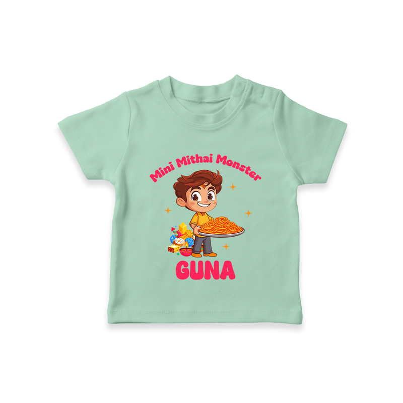 Mini Mithai Monster Tshirt | Custom Baby Tshirt for Festival Fun - MINT GREEN - 0-5 Months Old (Chest 17")