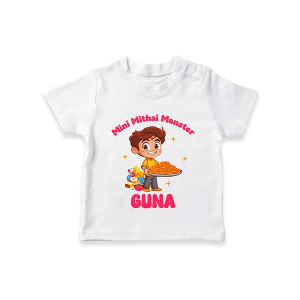 Mini Mithai Monster Tshirt | Custom Baby Tshirt for Festival Fun - WHITE - 0-5 Months Old (Chest 17")