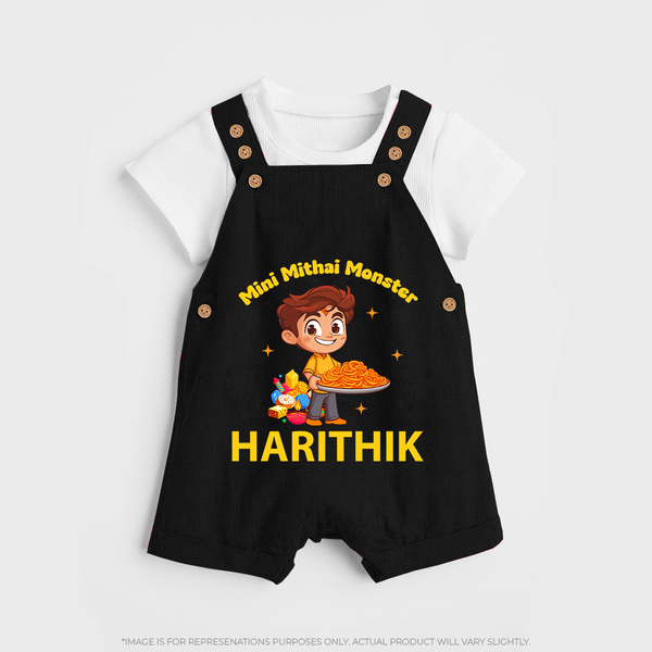 Mini Mithai Monster Dungaree - BLACK - 0 - 5 Months Old (Chest 18")