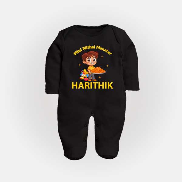 Mini Mithai Monster Full Body Suit - BLACK - New Born (Chest 7.5")