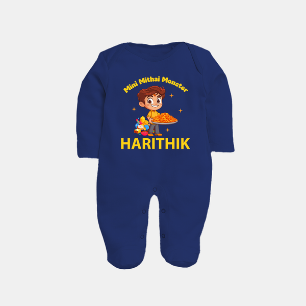 Mini Mithai Monster Full Body Suit - NAVY BLUE - New Born (Chest 7.5")