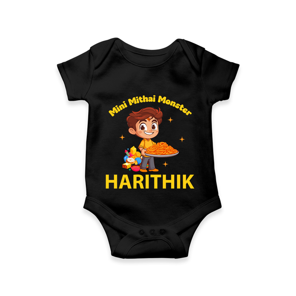 Mini Mithai Monster Romper - BLACK - New Born (Chest 14")