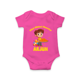 Mini Mithai Monster Romper | Custom Baby Romper for Festival Fun - HOT PINK - New Born (Chest 14")