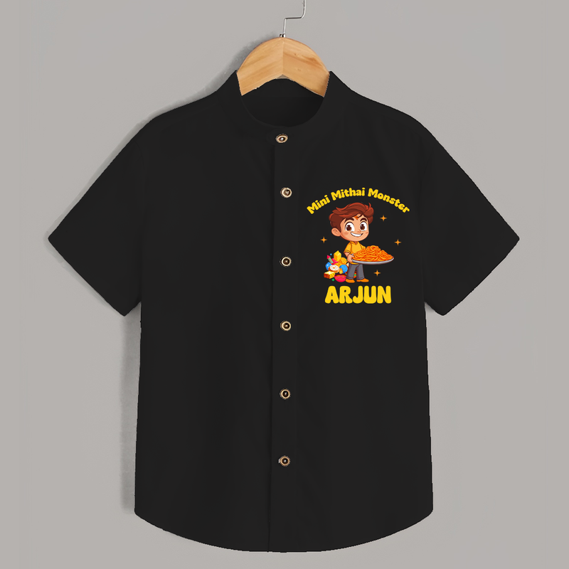 Mini Mithai Monster Shirt | Custom Baby Shirt for Festival Fun - BLACK - 0 - 6 Months Old (Chest 23")