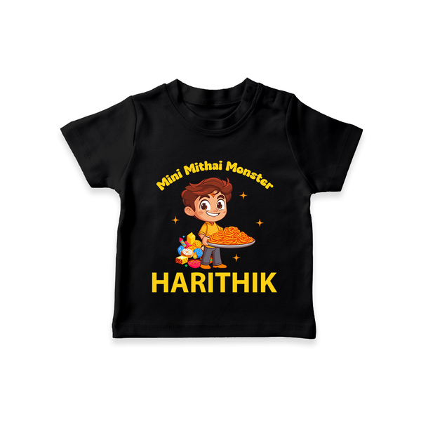 Mini Mithai Monster Tshirt - BLACK - 0-5 Months Old (Chest 17")