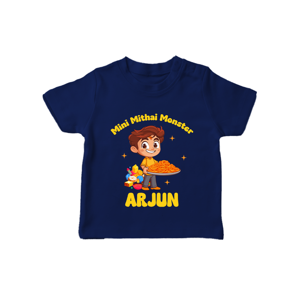 Mini Mithai Monster Tshirt | Custom Baby Tshirt for Festival Fun - NAVY BLUE - 0-5 Months Old (Chest 17")