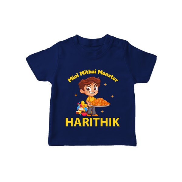 Mini Mithai Monster Tshirt - NAVY BLUE - 0-5 Months Old (Chest 17")