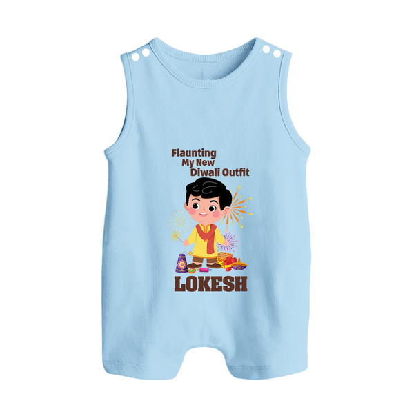 Flaunting My New Diwali Outfit Romper Suit | Personalized Baby Festival Romper Suit - BABY BLUE - 0 - 5 Months Old (Chest 18")