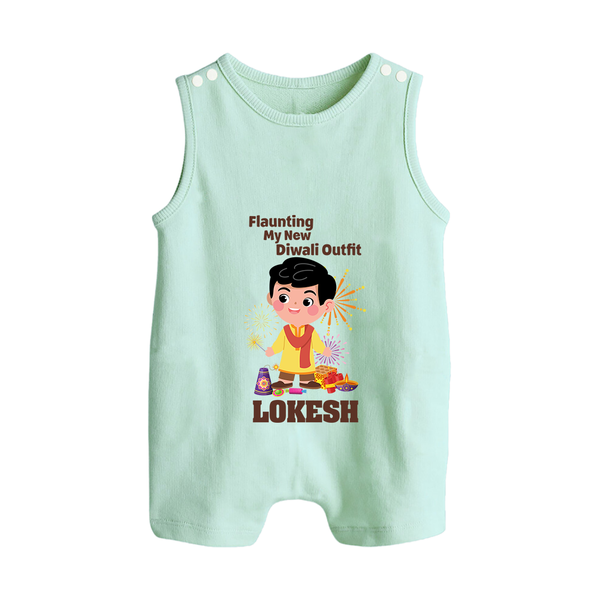 Flaunting My New Diwali Outfit Romper Suit | Personalized Baby Festival Romper Suit - MINT GREEN - 0 - 5 Months Old (Chest 18")