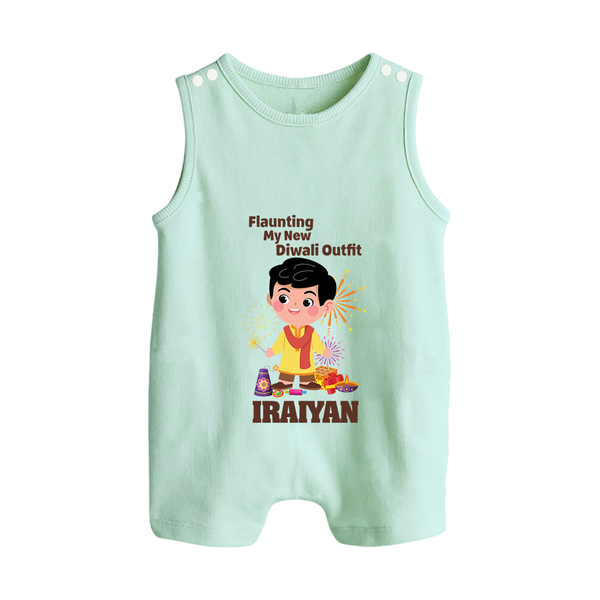 Diwali Outfit Star Button Romper - MINT GREEN - New Born (Chest 18")