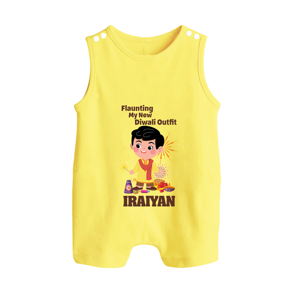 Diwali Outfit Star Button Romper - PASTEL YELLOW - New Born (Chest 18")