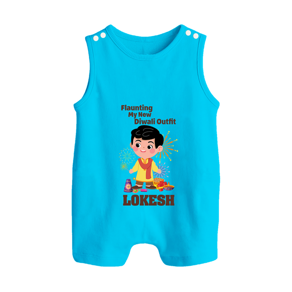 Flaunting My New Diwali Outfit Romper Suit | Personalized Baby Festival Romper Suit - SKY BLUE - 0 - 5 Months Old (Chest 18")