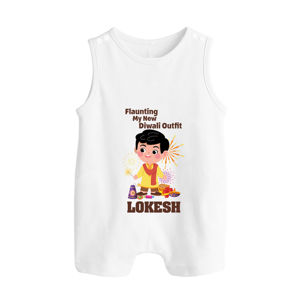 Flaunting My New Diwali Outfit Romper Suit | Personalized Baby Festival Romper Suit - WHITE - 0 - 5 Months Old (Chest 18")