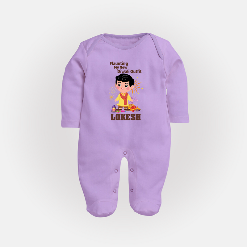 Flaunting My New Diwali Outfit Sleep suit | Personalized Baby Festival Sleep suit - LILAC - New Born (Chest 7.5")