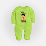 Flaunting My New Diwali Outfit Sleep suit | Personalized Baby Festival Sleep suit - LIME GREEN - New Born (Chest 7.5")