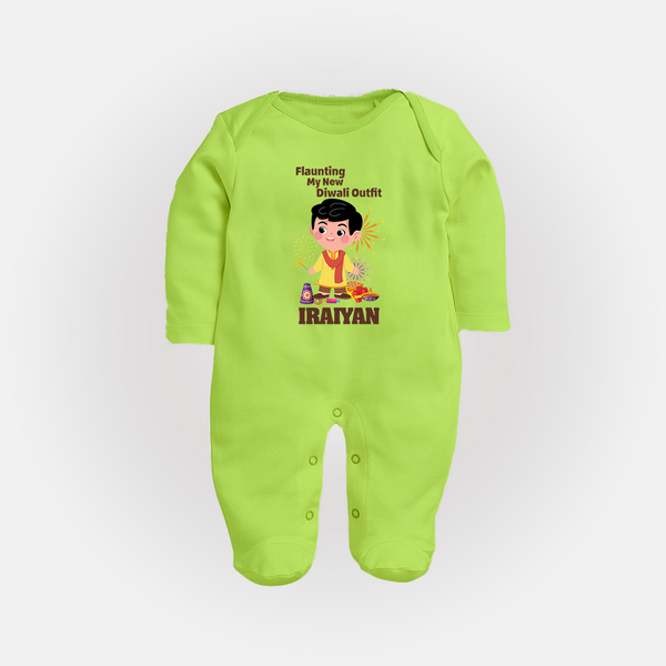 Diwali Outfit Star Full Body Suit - LIME GREEN - New Born (Chest 7.5")