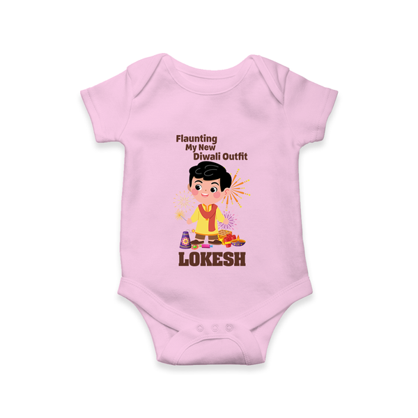 Flaunting My New Diwali Outfit Romper | Personalized Baby Festival Romper - BABY PINK - New Born (Chest 14")