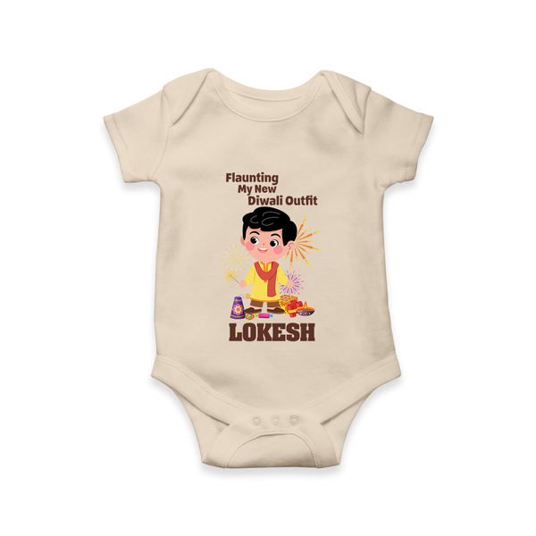 Flaunting My New Diwali Outfit Romper | Personalized Baby Festival Romper - IVORY - New Born (Chest 14")