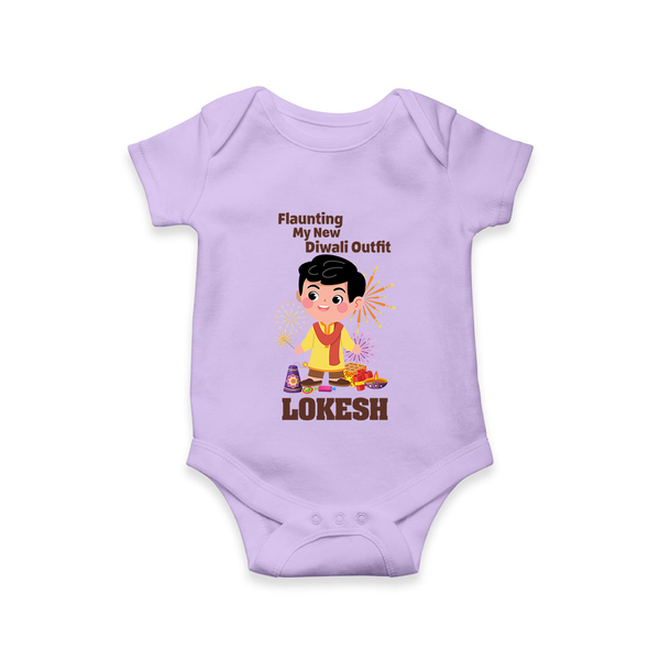 Flaunting My New Diwali Outfit Romper | Personalized Baby Festival Romper - LILAC - New Born (Chest 14")