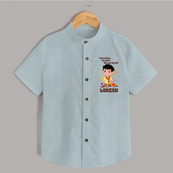 Flaunting My New Diwali Outfit Shirt | Personalized Baby Festival Shirt - ARCTIC BLUE - 0 - 6 Months Old (Chest 23")
