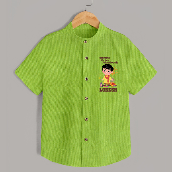 Flaunting My New Diwali Outfit Shirt | Personalized Baby Festival Shirt - LIME GREEN - 0 - 6 Months Old (Chest 23")