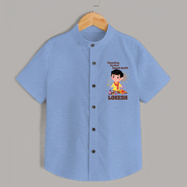 Flaunting My New Diwali Outfit Shirt | Personalized Baby Festival Shirt - SKY BLUE - 0 - 6 Months Old (Chest 23")