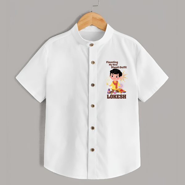 Flaunting My New Diwali Outfit Shirt | Personalized Baby Festival Shirt - WHITE - 0 - 6 Months Old (Chest 23")