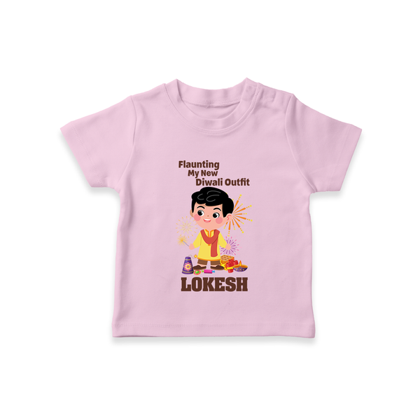 Flaunting My New Diwali Outfit Tshirt | Personalized Baby Festival Tshirt - BABY PINK - 0-5 Months Old (Chest 17")