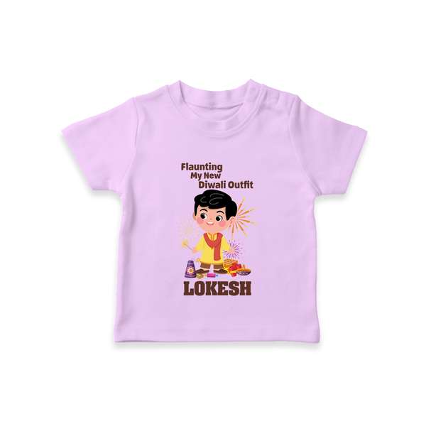 Flaunting My New Diwali Outfit Tshirt | Personalized Baby Festival Tshirt - LILAC - 0-5 Months Old (Chest 17")