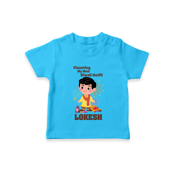 Flaunting My New Diwali Outfit Tshirt | Personalized Baby Festival Tshirt - SKY BLUE - 0-5 Months Old (Chest 17")