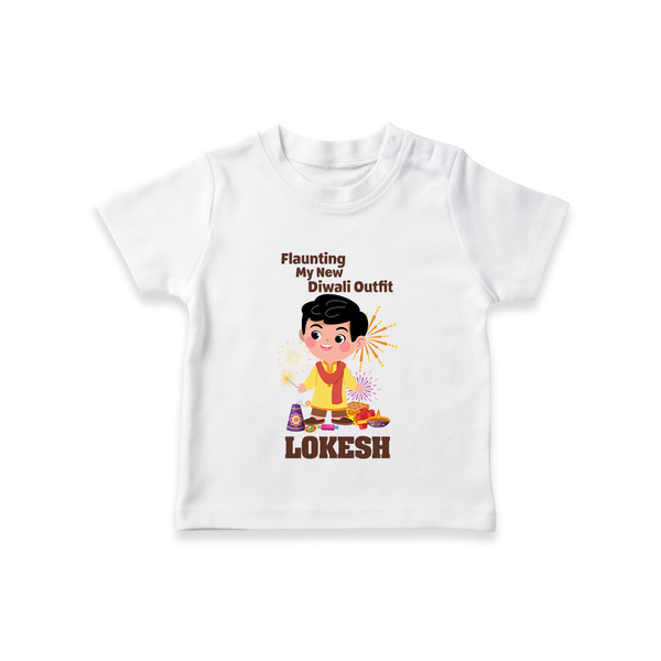 Flaunting My New Diwali Outfit Tshirt | Personalized Baby Festival Tshirt - WHITE - 0-5 Months Old (Chest 17")