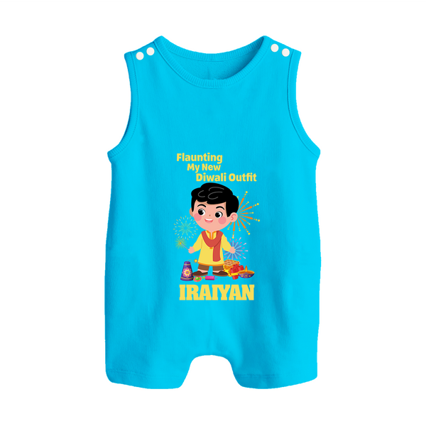 Diwali Outfit Star Button Romper - SKY BLUE - New Born (Chest 18")