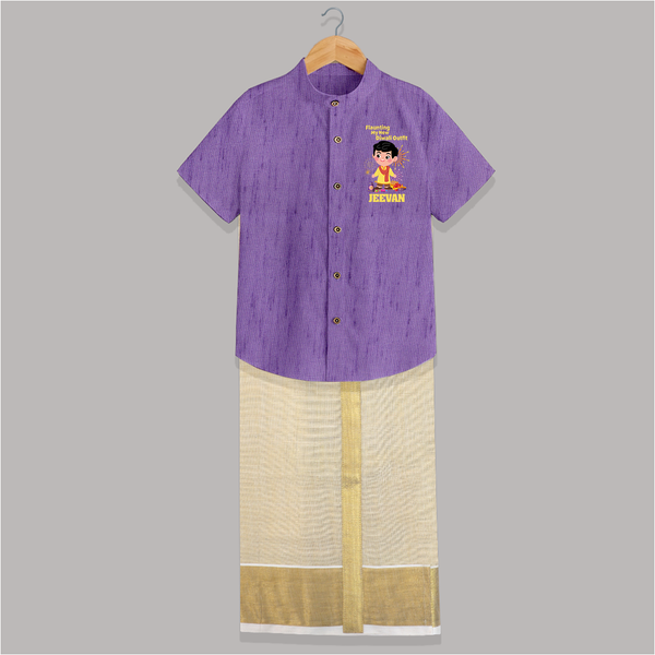 Flaunting My New Diwali Outfit Shirt and Dhoti | Personalized Baby Festival Shirt and Dhoti - ROYAL PURPLE - 0 - 6 Months Old (Chest-23") (Dhoti length-14")