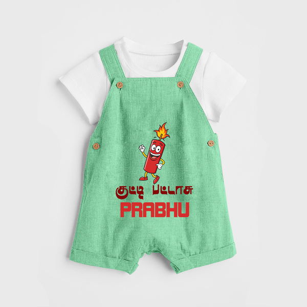 Kutty Pattas Dungaree Set | Custom Baby Dungaree Set for Diwali Celebration - GREEN - 0 - 5 Months Old (Chest 18")