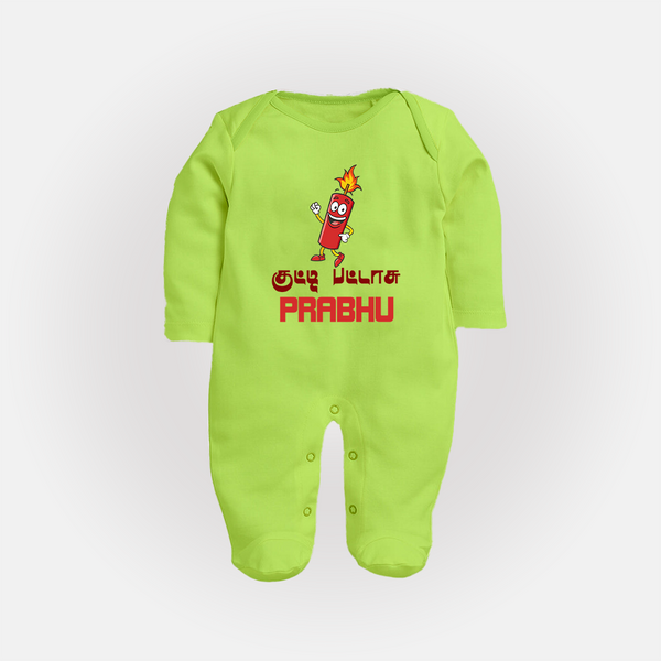 Kutty Pattas Sleep suit | Custom Baby Sleep suit for Diwali Celebration - LIME GREEN - New Born (Chest 7.5")