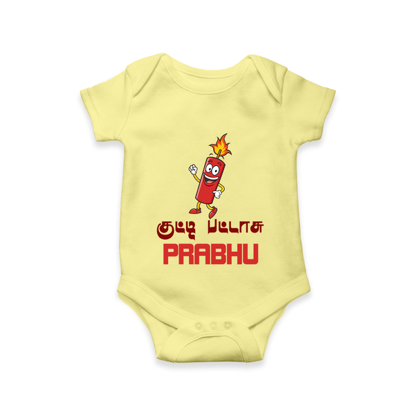Kutty Pattas Romper | Custom Baby Romper for Diwali Celebration - PASTEL YELLOW - New Born (Chest 14")